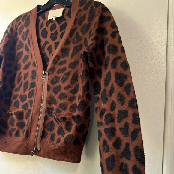 3.1 Phillip Lim Leopard Print Gray Merino Zip Cardigan Size S - Picture 2 of 12